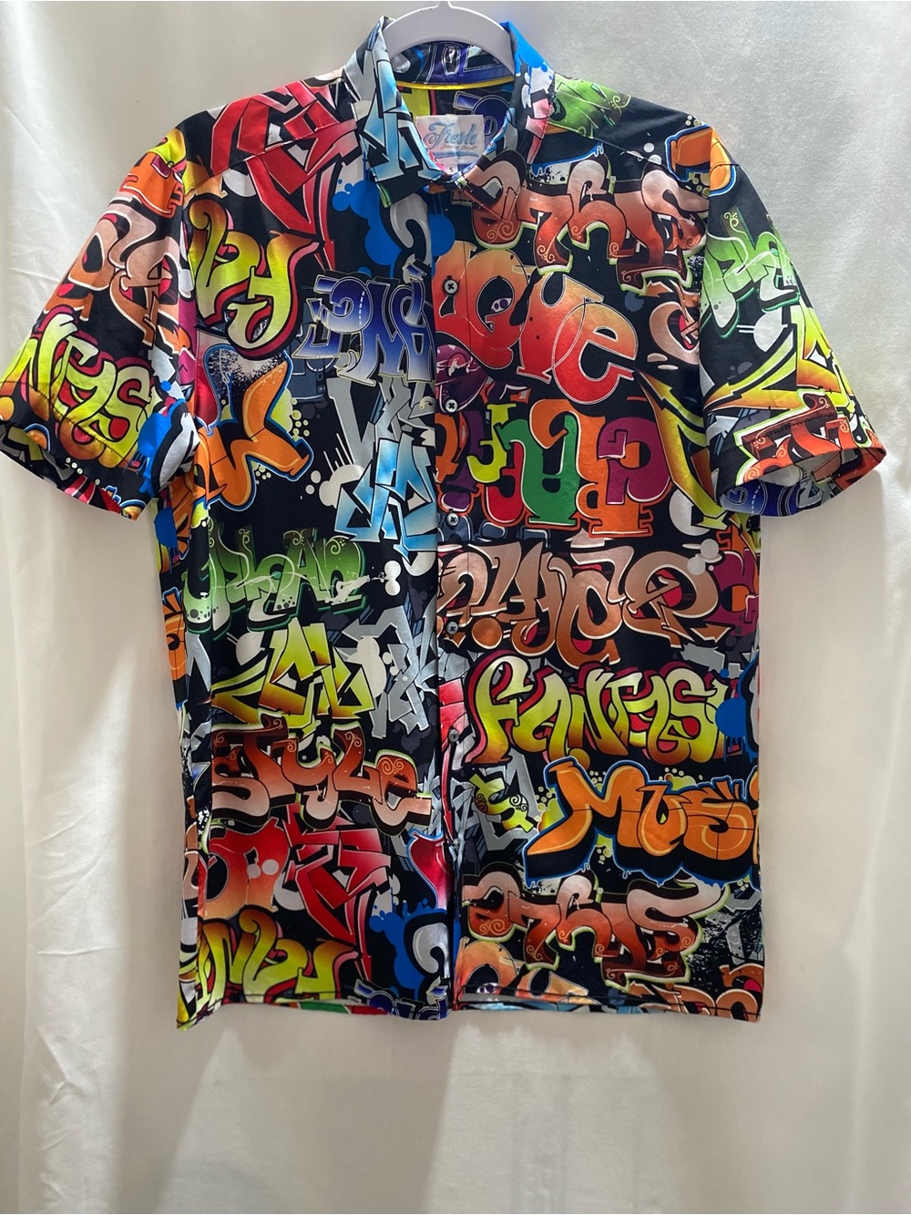 Fresh Print of Bel Air  Button-Up Shirt Graffiti Graphic Print Small #Y2K #Urban